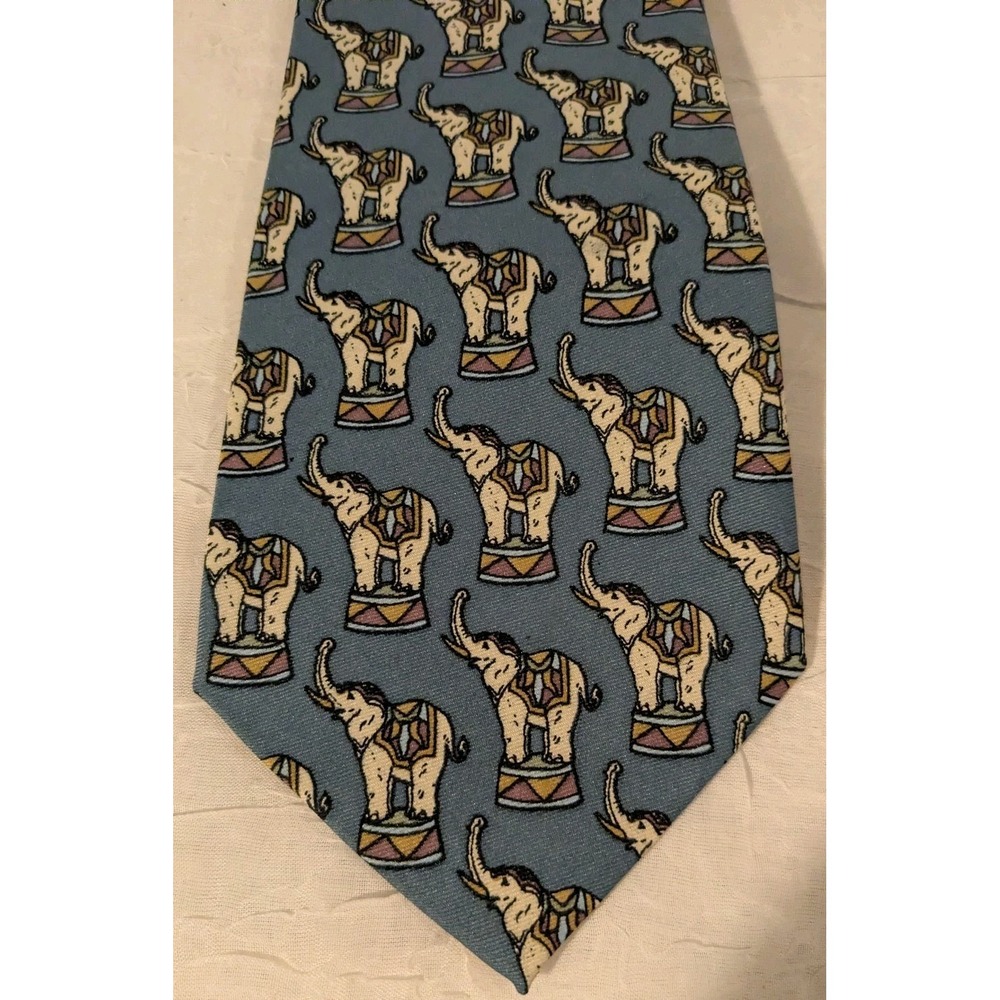 Diamond Silks Mens Neck Tie Handmade Elephants Circus Blue Novelty Dad Gift